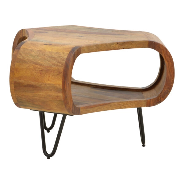 Τραπέζι Merck μασιφ ξύλο sheesham σε καρυδί απόχρωση με μαύρα μεταλλικά πόδια Φ55x38εκ