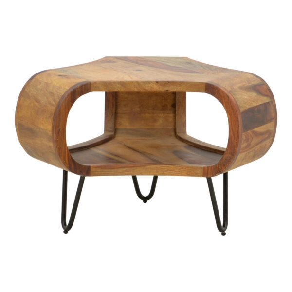 Τραπέζι Merck μασιφ ξύλο sheesham σε καρυδί απόχρωση με μαύρα μεταλλικά πόδια Φ55x38εκ