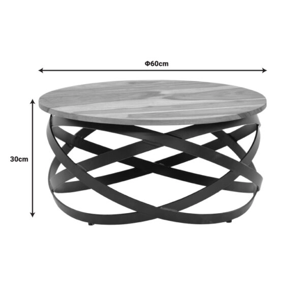 Τραπέζι Monar μασιφ ξύλο sheesham σε καρυδί απόχρωση με μαύρα μεταλλικά πόδια Φ60x30εκ
