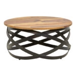 Τραπέζι Monar μασιφ ξύλο sheesham σε καρυδί απόχρωση με μαύρα μεταλλικά πόδια Φ60x30εκ