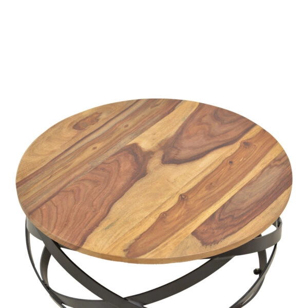 Τραπέζι Monar μασιφ ξύλο sheesham σε καρυδί απόχρωση με μαύρα μεταλλικά πόδια Φ60x30εκ