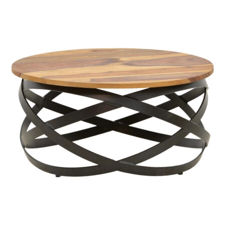 Τραπέζι Monar pakoworld μασιφ ξύλο sheesham σε καρυδί απόχρωση με μαύρα μεταλλικά πόδια Φ60x30εκ