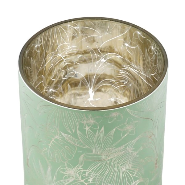 Φανάρι Καταιγίδας Cylindrical "Tropic" Leaf Motif Γυάλινο Πράσινο Pink PU 18 Pcs. Assorted H. cm D. 7 cm