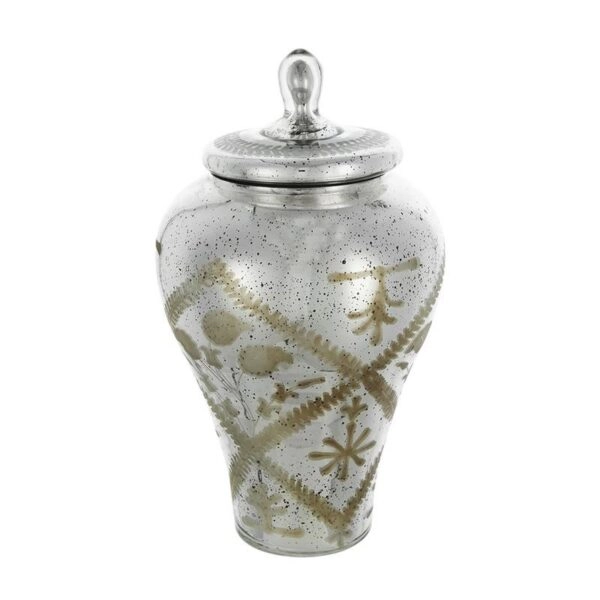 Artekko Silver Γυάλινο Ασημί Αντικέ Διακοσμητικό Βάζο με Καπάκι (12x12x19)cm