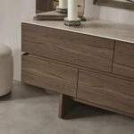 Artekko Midnight Εκρού Υφασμάτινο Διπλό Κρεβάτι (260x230x125)cm για Στρώμα(180x200) MDF 2pcs Κομοδίνα (65x48x40)cm Ντουλάπα με Καθρέπτη και Φωτισμό (270x63x230)cm Συρταριέρα (160x48x78)cm και Καθρέπτη (90x90x5)cm