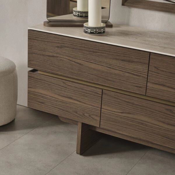 Artekko Midnight Εκρού Υφασμάτινο Διπλό Κρεβάτι (260x230x125)cm για Στρώμα(180x200) MDF 2pcs Κομοδίνα (65x48x40)cm Ντουλάπα με Καθρέπτη και Φωτισμό (270x63x230)cm Συρταριέρα (160x48x78)cm και Καθρέπτη (90x90x5)cm