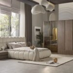 Artekko Midnight Εκρού Υφασμάτινο Διπλό Κρεβάτι (260x230x125)cm για Στρώμα(180x200) MDF 2pcs Κομοδίνα (65x48x40)cm Ντουλάπα με Καθρέπτη και Φωτισμό (270x63x230)cm Συρταριέρα (160x48x78)cm και Καθρέπτη (90x90x5)cm