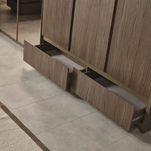Artekko Midnight Εκρού Υφασμάτινο Διπλό Κρεβάτι (260x230x125)cm για Στρώμα(180x200) MDF 2pcs Κομοδίνα (65x48x40)cm Ντουλάπα με Καθρέπτη και Φωτισμό (270x63x230)cm Συρταριέρα (160x48x78)cm και Καθρέπτη (90x90x5)cm