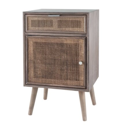 Artekko Cons Καφέ MDF Κομοδίνο με Ψάθα (42x37x71)cm