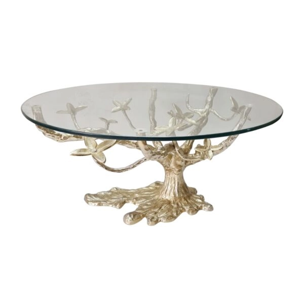 Artekko Branch Χρυσό Μεταλλικό Τραπέζι Σαλονιού με Γυαλί (81.5x81.5x39)cm