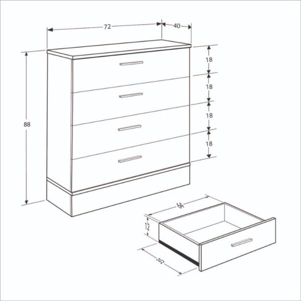 Συρταριέρα μελαμίνης Base  χρώμα oak - λευκό 72x40x88εκ.