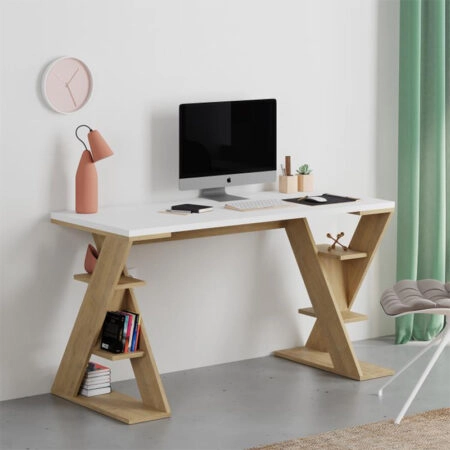 Γραφείο εργασίας Papillon Megapap χρώμα sapphire oak - λευκό 137x60x75εκ