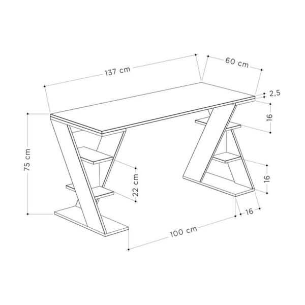 Γραφείο εργασίας Papillon Megapap χρώμα sapphire oak - λευκό 137x60x75εκ