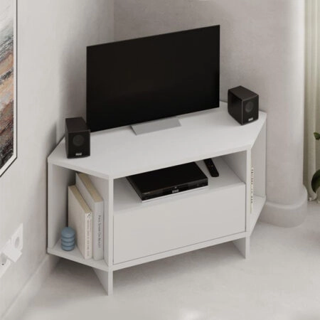 Έπιπλο τηλεόρασης γωνιακό Viva Megapap χρώμα λευκό 95,7x35,4x45εκ.