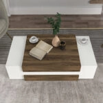 Τραπεζάκι σαλονιού Nora από μελαμίνη χρώμα λευκό - καρυδί 110x60,6x31εκ.