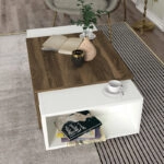 Τραπεζάκι σαλονιού Nora από μελαμίνη χρώμα λευκό - καρυδί 110x60,6x31εκ.