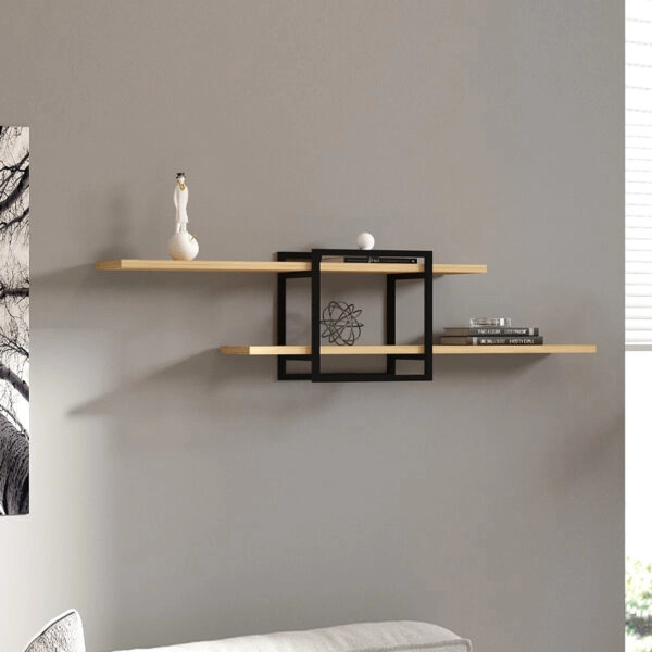 Ραφιέρα τοίχου Mone Megapap χρώμα sapphire oak - μαύρο 120x18x30εκ.