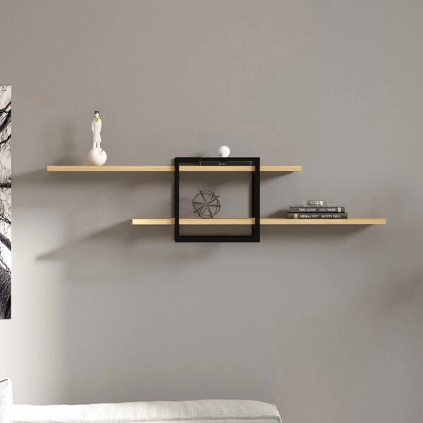 Ραφιέρα τοίχου Mone Megapap χρώμα sapphire oak - μαύρο 120x18x30εκ.