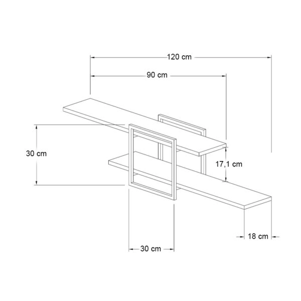 Ραφιέρα τοίχου Mone Megapap χρώμα sapphire oak - μαύρο 120x18x30εκ.