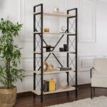 Βιβλιοθήκη Elysian Megapap χρώμα travertine - μαύρο 90x33,5x180εκ.