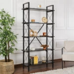 Βιβλιοθήκη Elysian Megapap χρώμα μαύρο 90x33,5x180εκ.