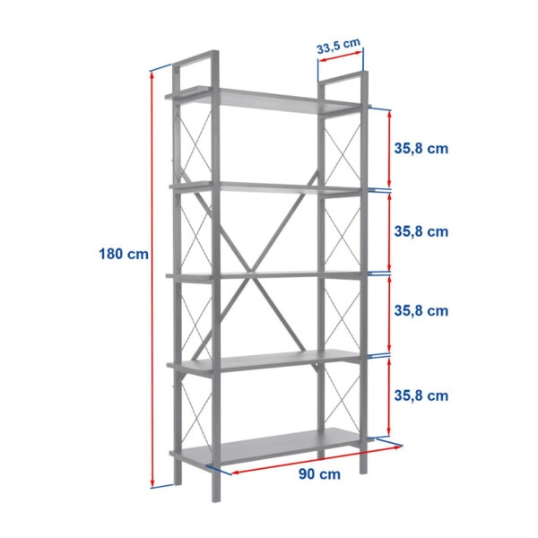 Βιβλιοθήκη Elysian Megapap χρώμα μαύρο 90x33,5x180εκ.