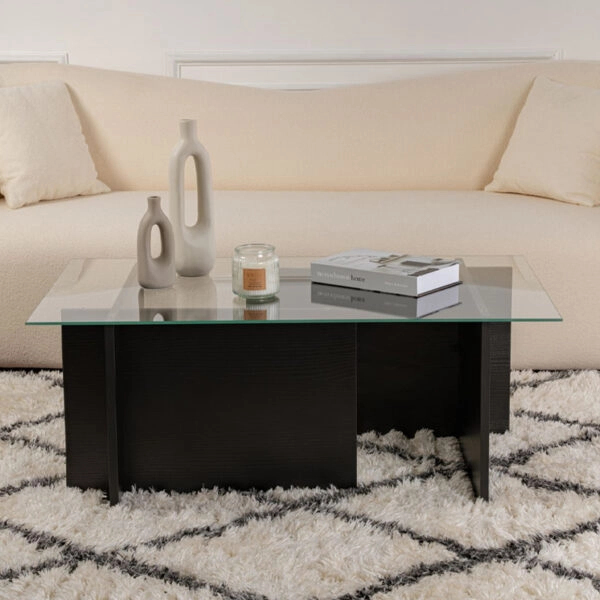 Τραπεζάκι σαλονιού Vetrino Megapap γυάλινο χρώμα μαύρο 105x65x40εκ.