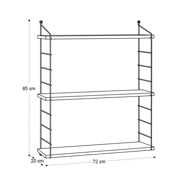Ραφιέρα τοίχου Armoni Megapap χρώμα sapphire oak - καφέ μέταλλο 72x20x85εκ.