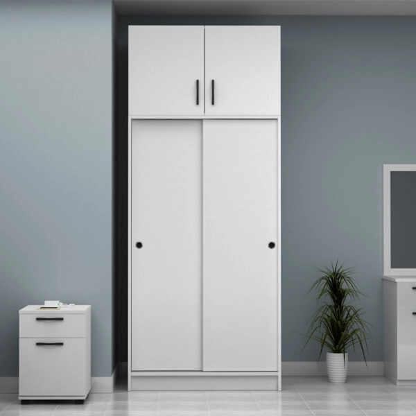 Ντουλάπα ρούχων Regio Megapap δίφυλλη συρόμενη με πατάρι χρώμα λευκό 100x60x240εκ.