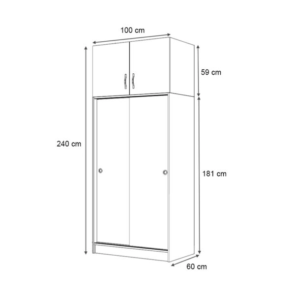 Ντουλάπα ρούχων Regio Megapap δίφυλλη συρόμενη με πατάρι χρώμα λευκό 100x60x240εκ.