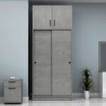 Ντουλάπα ρούχων Regio Megapap δίφυλλη συρόμενη με πατάρι χρώμα γκρι σκυροδέματος 100x60x240εκ.