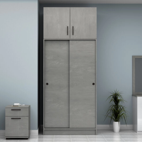 Ντουλάπα ρούχων Regio Megapap δίφυλλη συρόμενη με πατάρι χρώμα γκρι σκυροδέματος 100x60x240εκ.