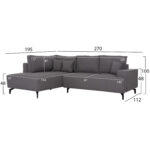 ΓΩΝΙΑΚΟΣ ΚΑΝΑΠΕΣ-ΚΡΕΒΑΤΙ ΜΕ ΑΠΟΘ.ΧΩΡΟ SAFFIRA HM3303.01L ΓΚΡΙ ΥΦΑΣΜΑ 270x195x100Υεκ.