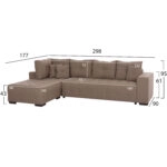 ΓΩΝΙΑΚΟΣ ΚΑΝΑΠΕΣ-ΚΡΕΒΑΤΙ ΜΕ ΑΠΟΘ.ΧΩΡΟ TRENDSTON HM3302.03L ΜΠΕΖ ΥΦΑΣΜΑ 298x177x95Υεκ
