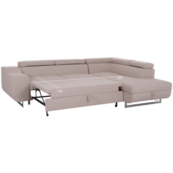 ΓΩΝΙΑΚΟΣ ΚΑΝΑΠΕΣ-ΚΡΕΒΑΤΙ ΜΕ ΑΠΟΘ.ΧΩΡΟ ENCORE HM3301.03R ΜΠΕΖ ΥΦΑΣΜΑ 285x205x90Υεκ.