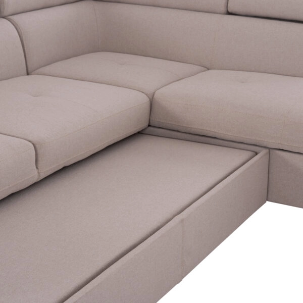 ΓΩΝΙΑΚΟΣ ΚΑΝΑΠΕΣ-ΚΡΕΒΑΤΙ ΜΕ ΑΠΟΘ.ΧΩΡΟ ENCORE HM3301.03R ΜΠΕΖ ΥΦΑΣΜΑ 285x205x90Υεκ.