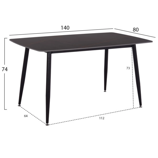 ΤΡΑΠΕΖΙ RAVEN HM18149.02 ΚΕΡΑΜΙΚΟ TOP ΑΝΘΡΑΚΙ ΜΑΡΜΑΡΟ-ΜΑΥΡΟ ΜΕΤΑΛΛΟ 140x80x74Υεκ.