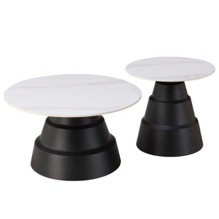 ΤΡΑΠΕΖΙΑ ΣΑΛΟΝΙΟΥ LIDOK HM18261.01 ΚΕΡΑΜΙΚΑ TOP ΟΨΗ ΛΕΥΚΟΥ ΜΑΡΜΑΡΟΥ Φ50εκ & Φ70εκ