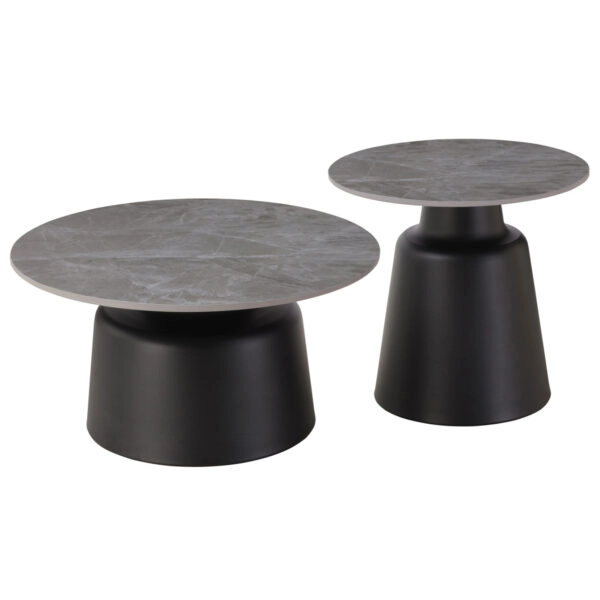 ΤΡΑΠΕΖΙΑ ΣΑΛΟΝΙΟΥ RINKON HM18263.03 ΚΕΡΑΜΙΚΑ TOP ΟΨΗ ΓΚΡΙ ΜΑΡΜΑΡΟΥ Φ50εκ & Φ70εκ