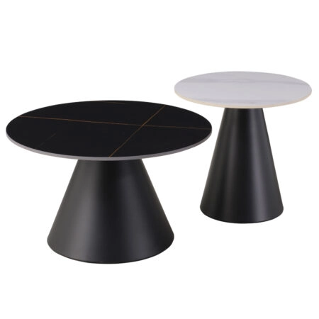 ΤΡΑΠΕΖΙΑ ΣΑΛΟΝΙΟΥ RIDGE HM18266.10 ΚΕΡΑΜΙΚΑ TOP ΜΕ ΟΨΗ ΜΑΥΡΟΥ-ΛΕΥΚΟΥ ΜΑΡΜΑΡΟΥ Φ50εκ & Φ70εκ