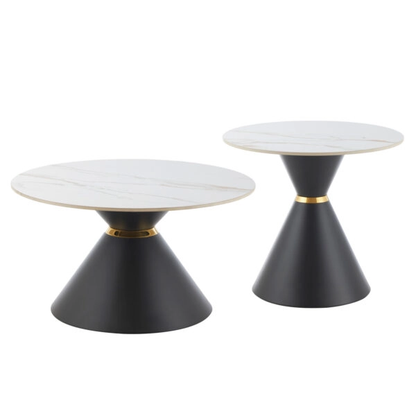 ΤΡΑΠΕΖΙΑ ΣΑΛΟΝΙΟΥ NANDO HM18267.01 ΚΕΡΑΜΙΚΑ TOP ΟΨΗ ΛΕΥΚΟ ΜΑΡΜΑΡΟ Φ60εκ & Φ80εκ