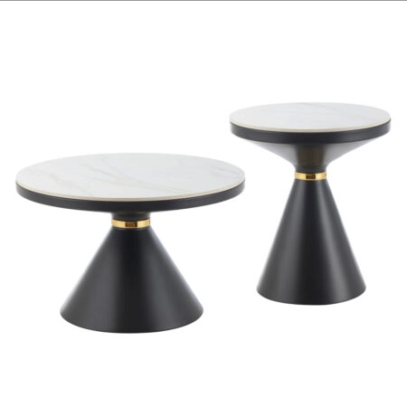 ΤΡΑΠΕΖΙΑ ΣΑΛΟΝΙΟΥ TERRANO HM18268.01 ΚΕΡΑΜΙΚΑ TOP ΟΨΗ ΛΕΥΚΟ ΜΑΡΜΑΡΟ Φ50εκ & Φ70εκ