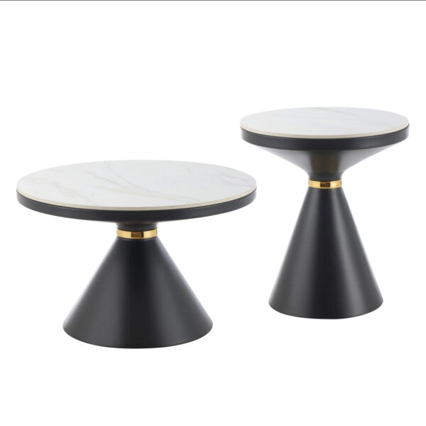 ΤΡΑΠΕΖΙΑ ΣΑΛΟΝΙΟΥ TERRANO HM18268.01 ΚΕΡΑΜΙΚΑ TOP ΟΨΗ ΛΕΥΚΟ ΜΑΡΜΑΡΟ Φ50εκ & Φ70εκ