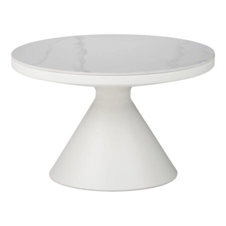 Τραπέζι σαλονιού Coozlin Inart sintered stone σε απόχρωση λευκό μαρμάρου με λευκό μέταλλο Φ70x40εκ