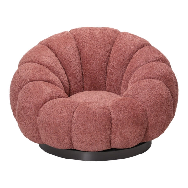 Πολυθρόνα περιστρεφόμενη με σκαμπό Nester μπουκλέ ύφασμα σε απόχρωση σάπιο μήλο 98x97x69εκ