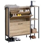 Παπουτσοθήκη ArteLibre ALDERWYN Με Πλαϊνό Ράφι Δρυς/Μαύρο Μοριοσανίδα/Μέταλλο 88x24x87cm