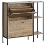 Παπουτσοθήκη ArteLibre ALDERWYN Με Πλαϊνό Ράφι Δρυς/Μαύρο Μοριοσανίδα/Μέταλλο 88x24x87cm