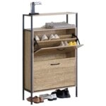 Παπουτσοθήκη ArteLibre ALDERWYN Δρυς/Μαύρο Μοριοσανίδα/Μέταλλο 63x24x105cm