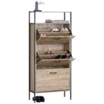 Παπουτσοθήκη ArteLibre ALDERWYN Δρυς/Μαύρο Μοριοσανίδα/Μέταλλο 63x24x141cm