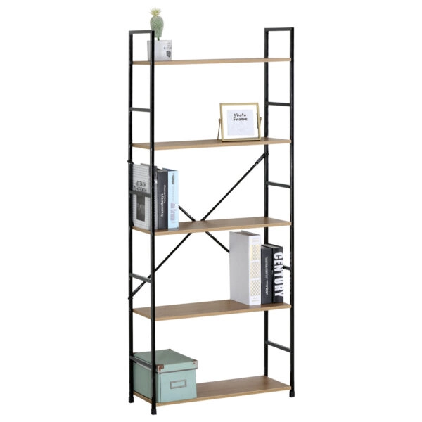 Ραφιέρα ArteLibre DARROW Με 5 Ράφια Δρυς/Μαύρο Μοριοσανίδα/Μέταλλο 58.6x23.5x144cm